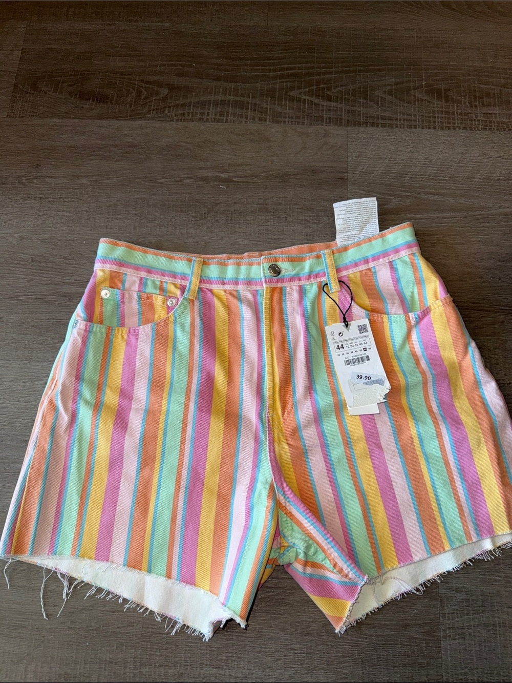 Zara High-rise Multicolor Pastel Stripe Denim Shorts Sz 12 New
